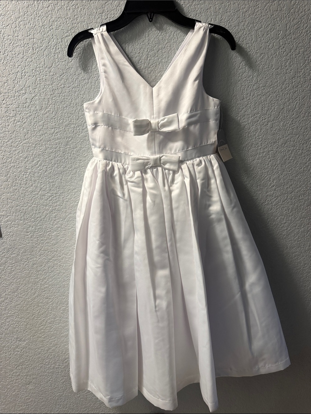 Girls' White Satin Bow-Accent Dress